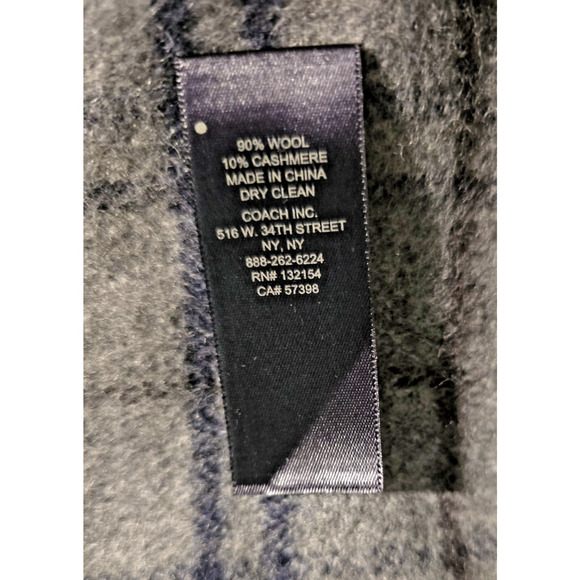 Coach Plaid Scarf, Cashmere Wool Blend,Winter Scarf Gray 12" x 64" - Picture 4 of 4